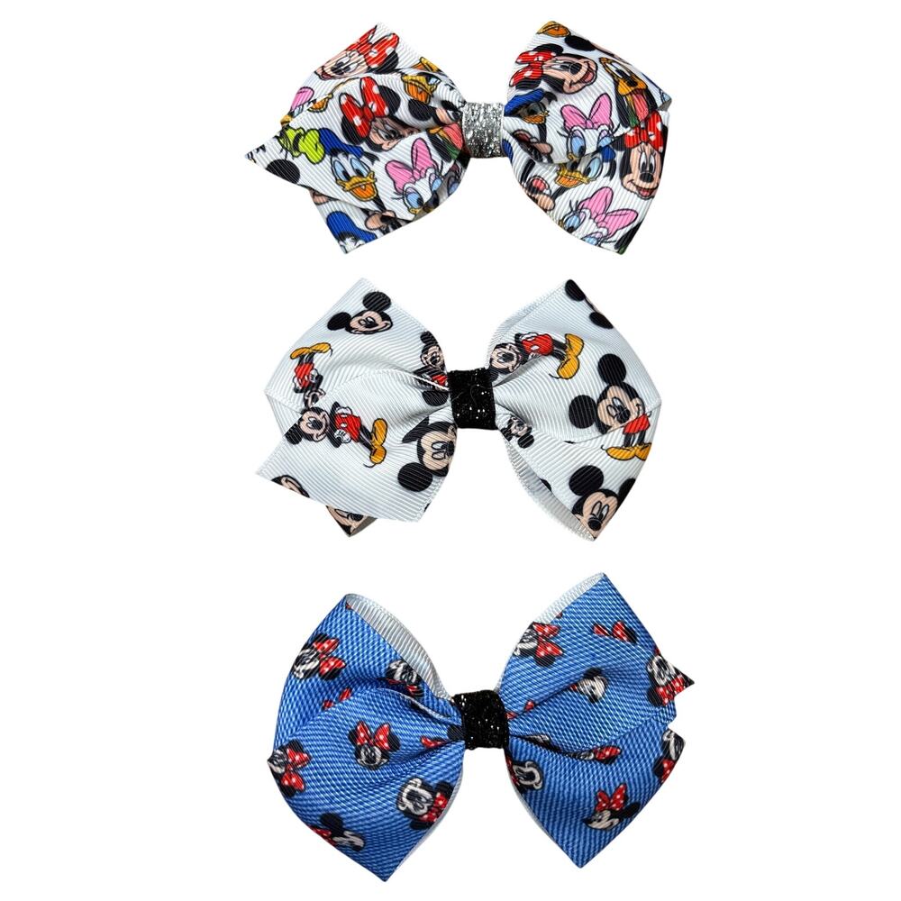 Vintage Disney Mickey Minnie Mouse hair bow clips 3 pack bundle multicolor